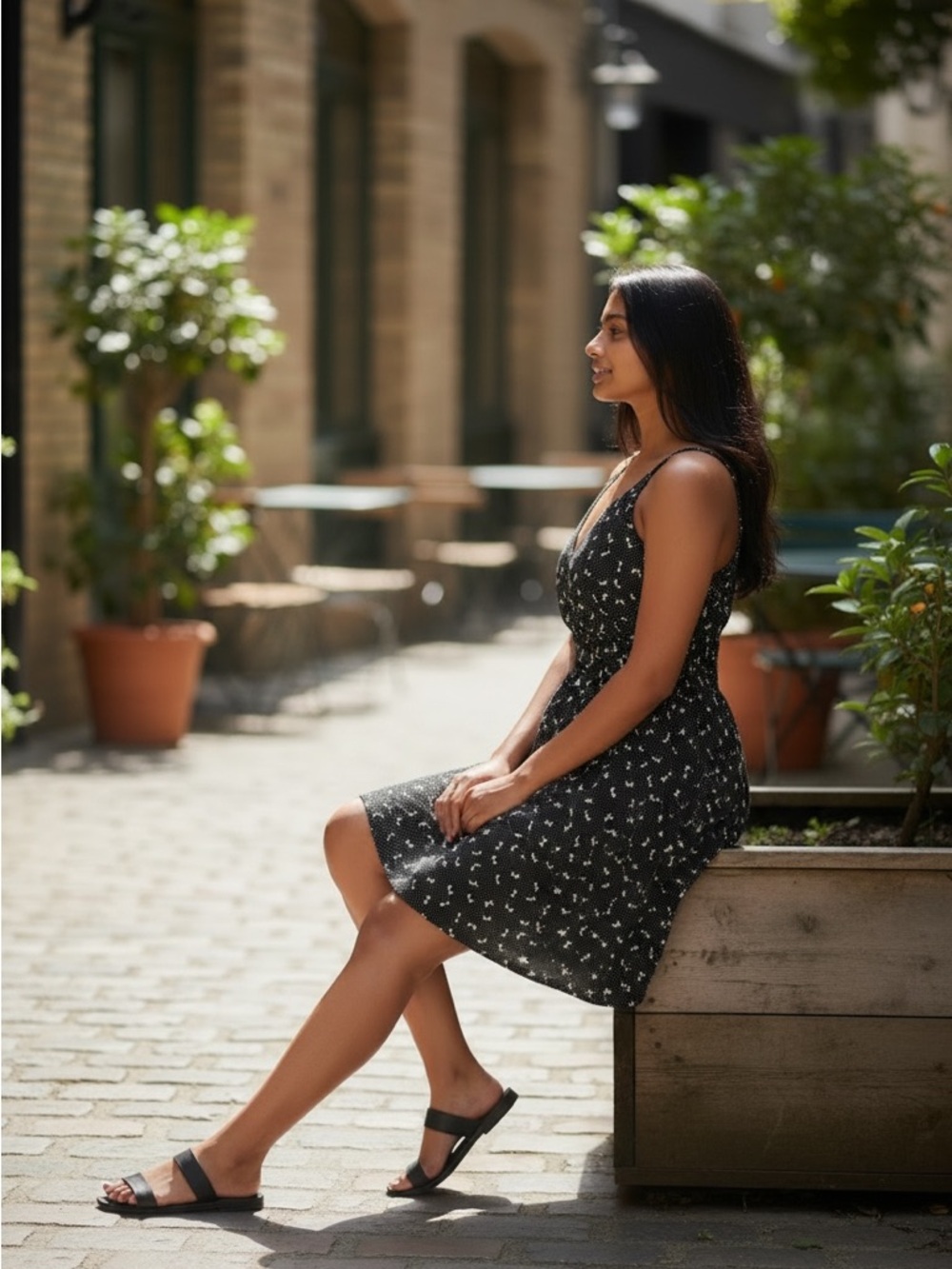 Black Polka Dot Sleeveless Summer Midi Dress